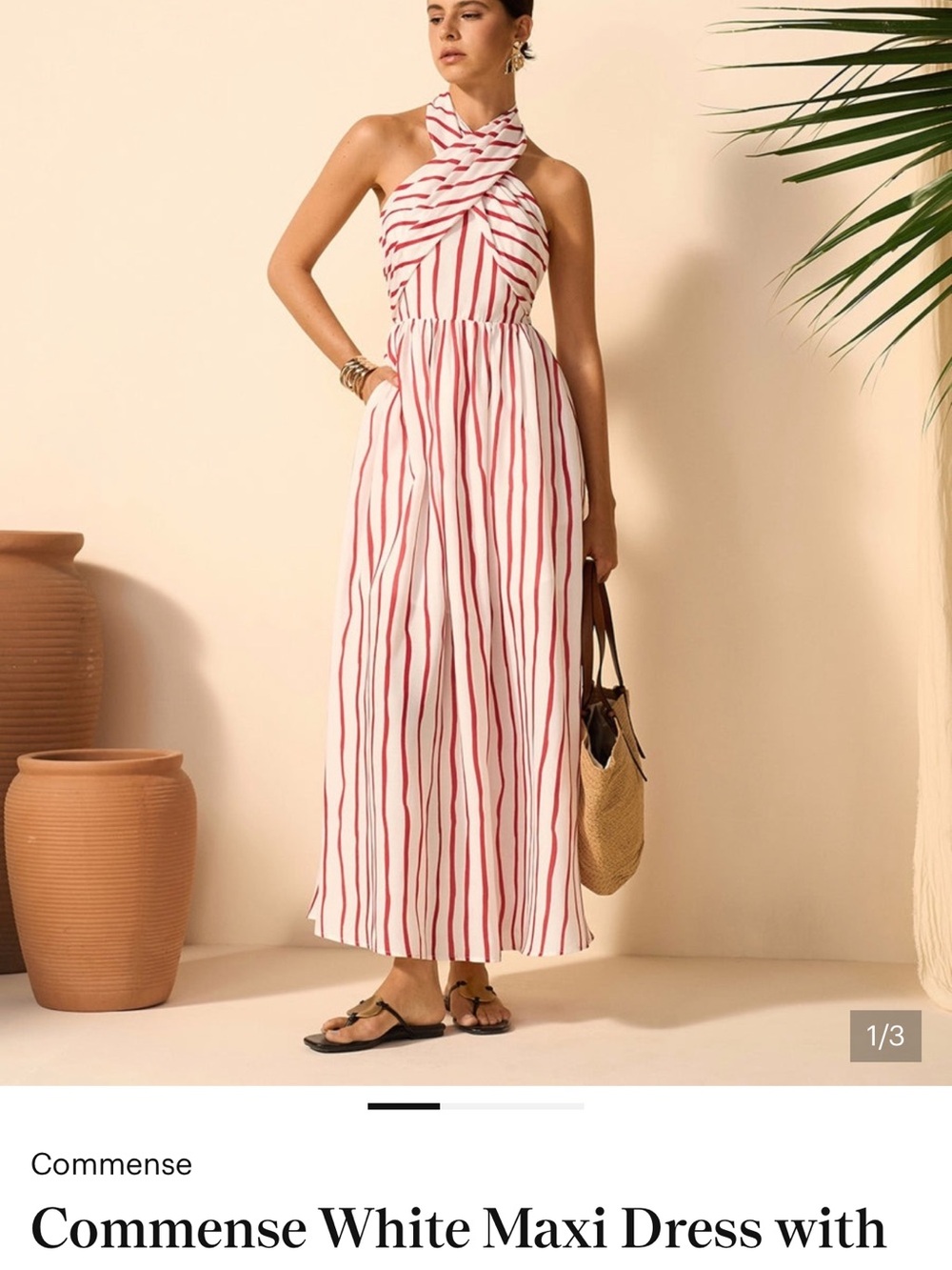Commense White Maxi Jumpsuit with Red Stripes Halter